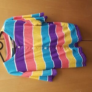 🌻 Vintage | Candy coloured striped button up t-shirt | size M